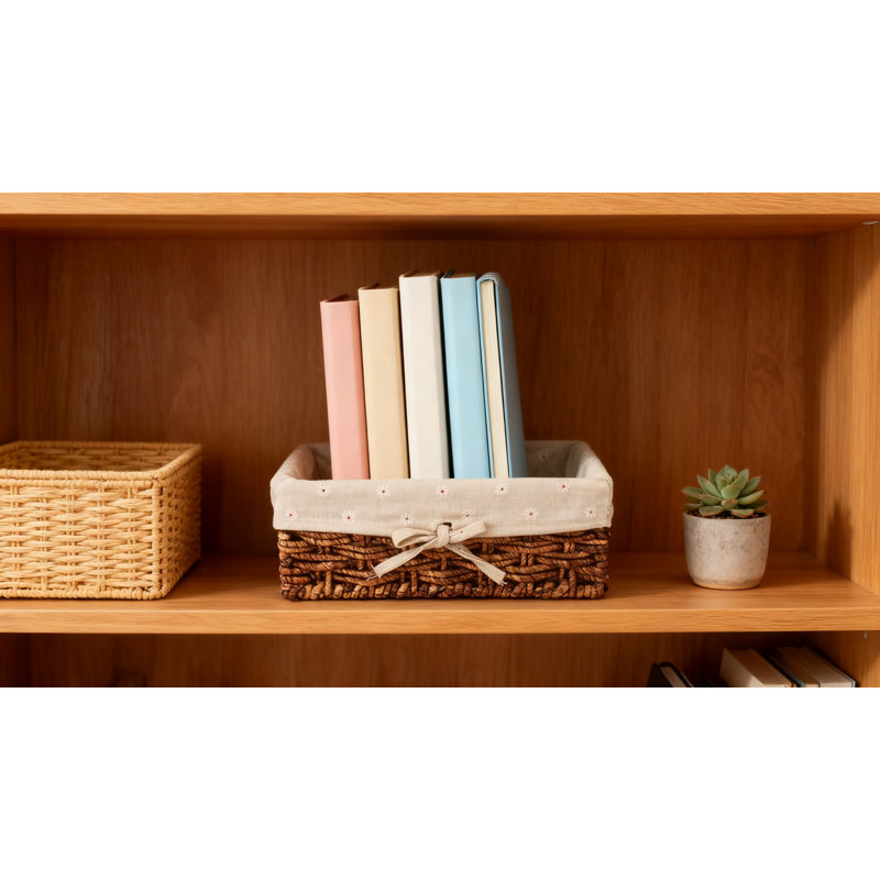 Natural Corn Leaf Storage Basket With Metal Frame And Removable Liner, Handmade Rectangular Organizer For Home And Office