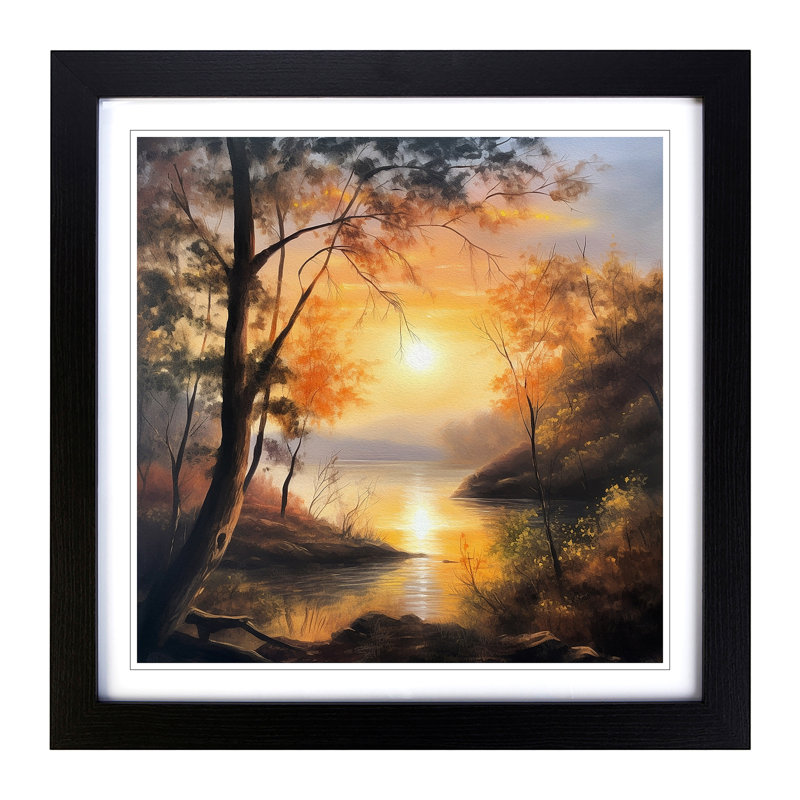 Sunrise Oil Painting No.6 - Single Picture Frame Print on Wood, Black