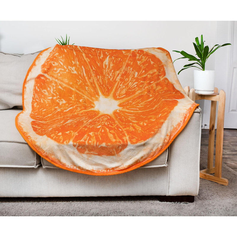Orange Slice Round Fleece Throw Blanket with Cotton Lining