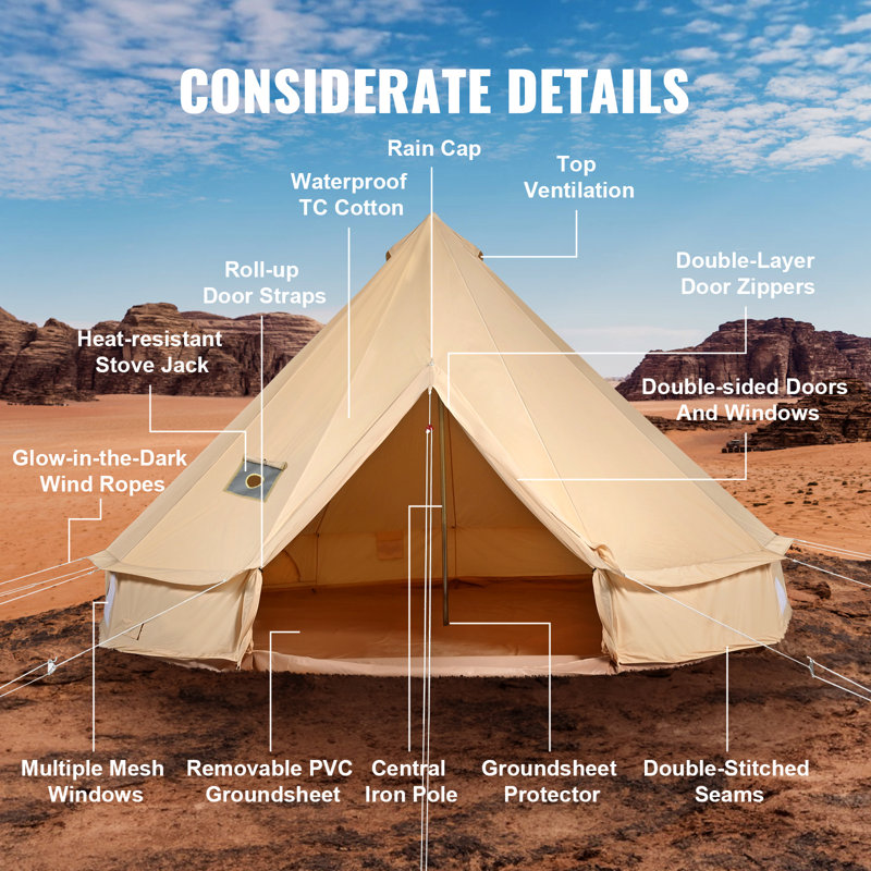 Beige 8-Person Four Season Mongolian Yurt Tent with Vestibule