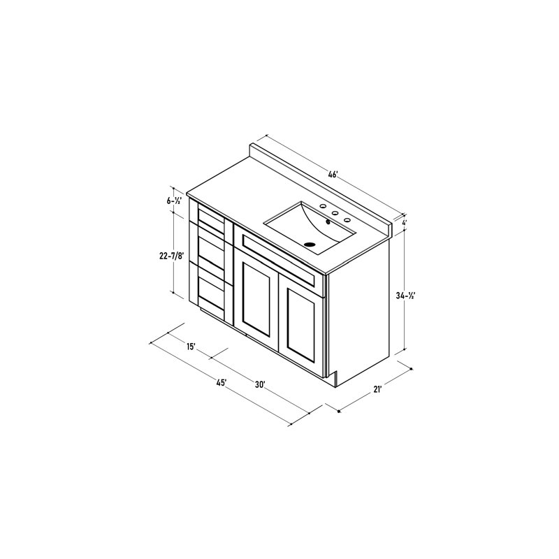 Disar 46'' Single Bathroom Vanity with Quartz Top, White
