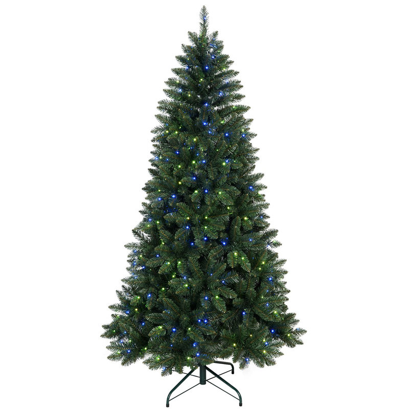 Arbre de Noël de 7 pi avec 400 lumières DEL RVB contrôlées par le Wi-Fi, 1063 pointes en PVC, 38 fonctions d'éclairage, synchro musicale, structure à charnières et support en métal - arbre des Fêtes contrôlé par une application intelligente