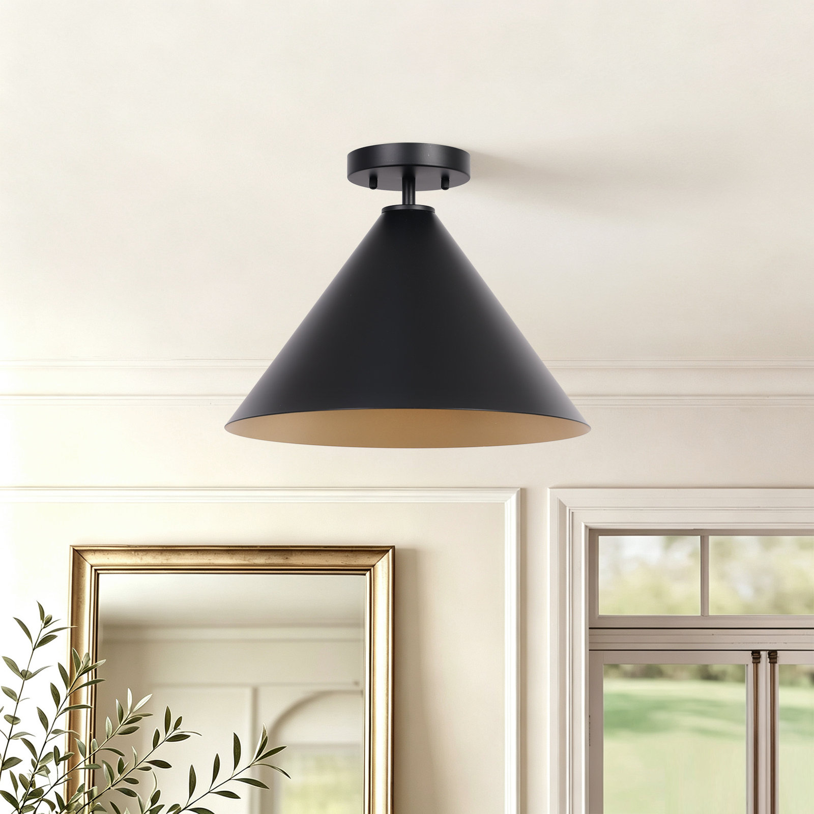 Single Light Metal Flush Mount, Black