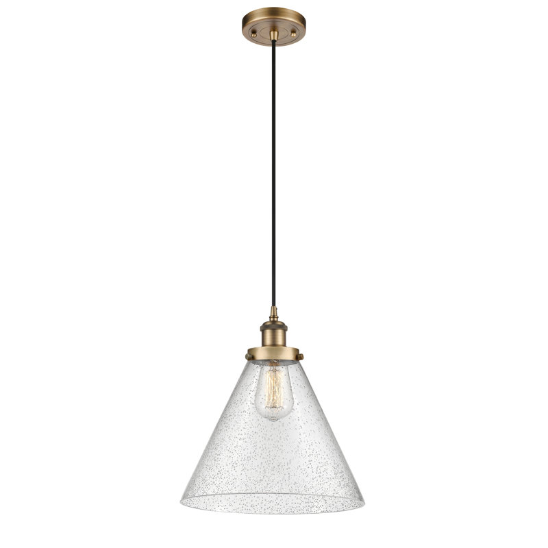 Luminaire suspendu conique à 1 lumière Gendron, Laiton brossé, Ampoule non incluse, Grainé