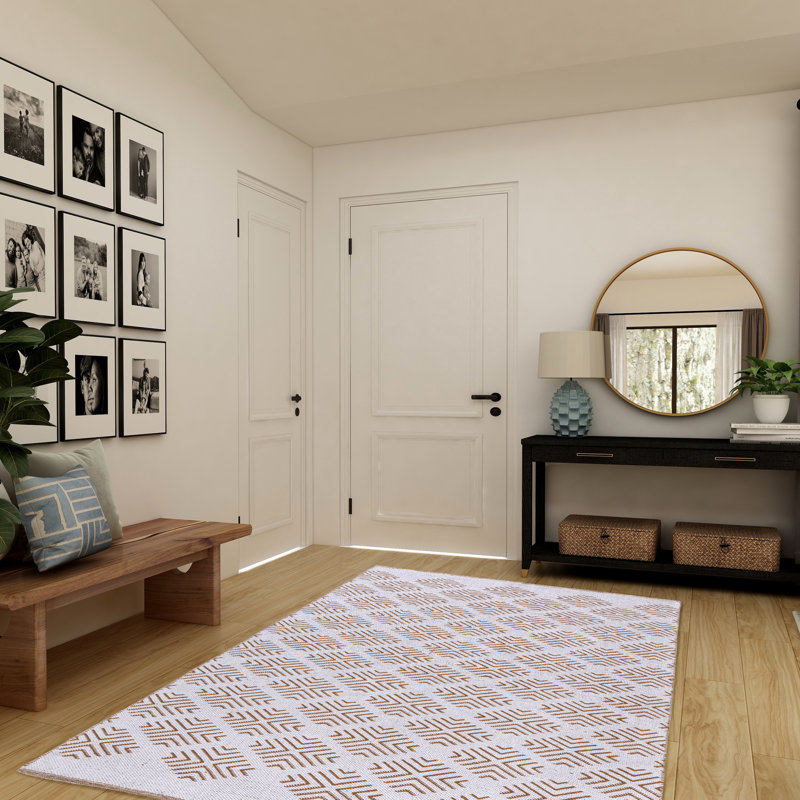 Tapis intérieur en coton / polyester tissé à plat à motif brun clair / blanc, Tapis de couloir 2 pi x 8 pi