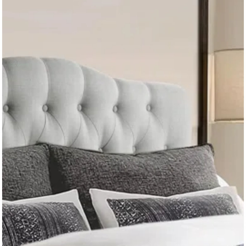 Tête de lit tapissier en lin à hauteur réglable moderne, Gris, Grand lit