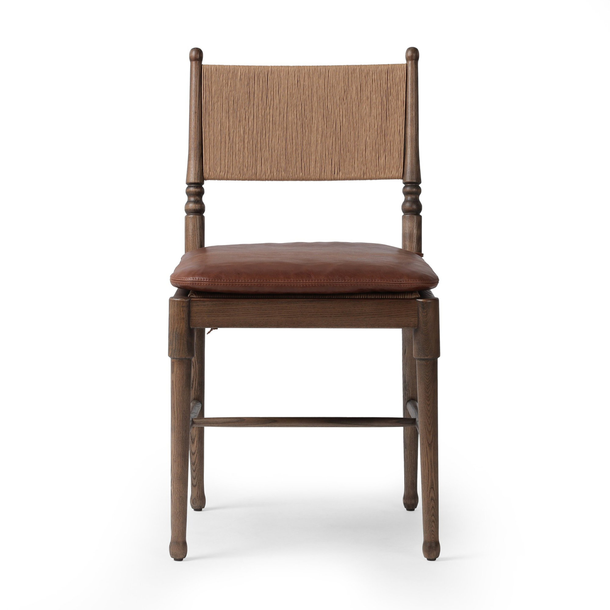 Fayth Dining Chair with Cushion, Mahogany Genuine Leather, Antique Walnut