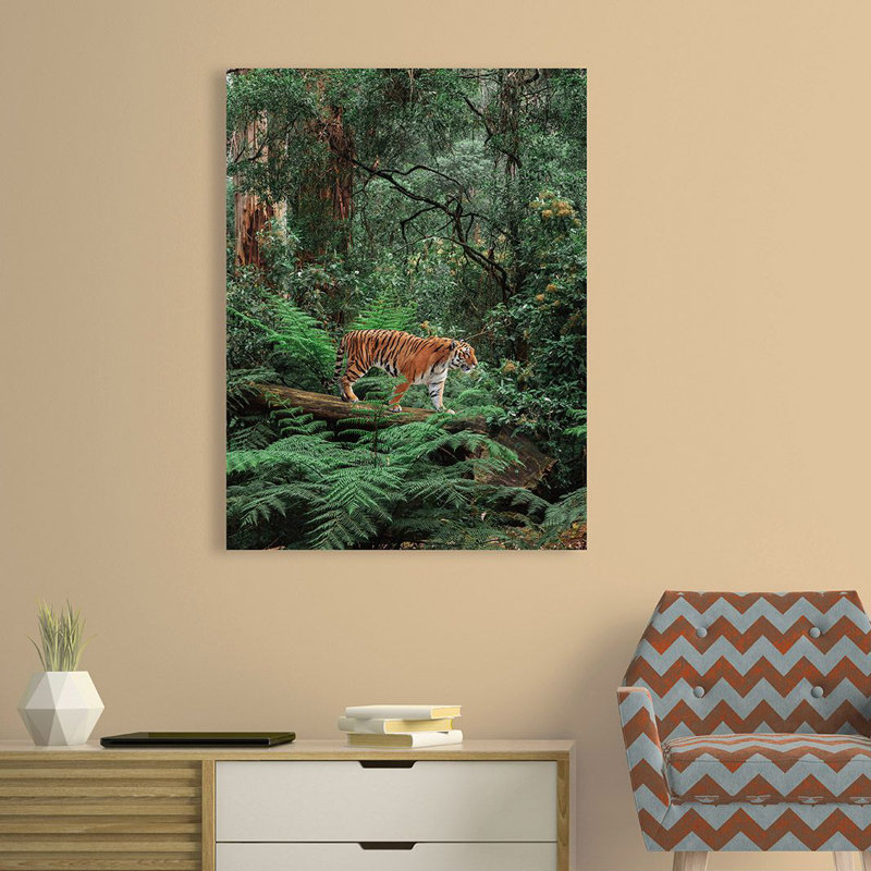 Tiger In The Jungle - No Frame Print on Canvas, 100cm H x 70cm W x 4cm D