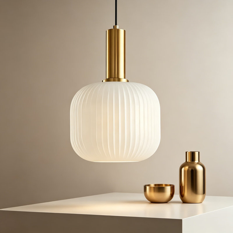 Luminaire suspendu moderne en laiton avec abat-jour en verre blanc lait, lampe à hauteur réglable de 7,9 pouces pour îlot de cuisine, salle à manger, vestibule, couloir
