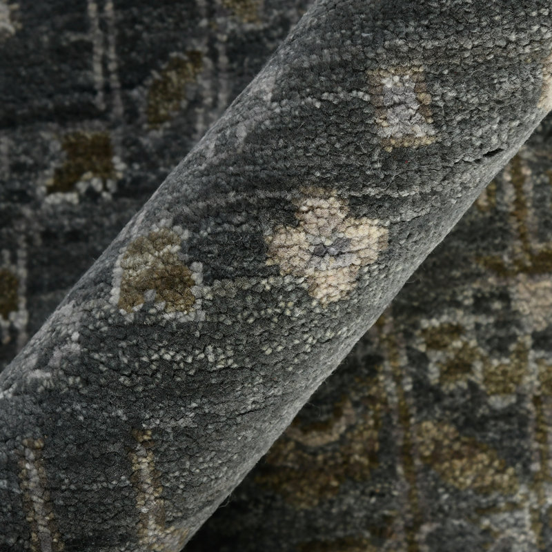 Tapis gris en laine noué à la main Butner, Rectangle de 10 pi x 14 pi