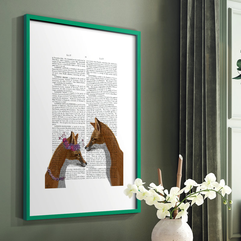 Fox Lovers, reproduction encadrée - bois massif, Cadre simple vert, H 10 po x l 8 po