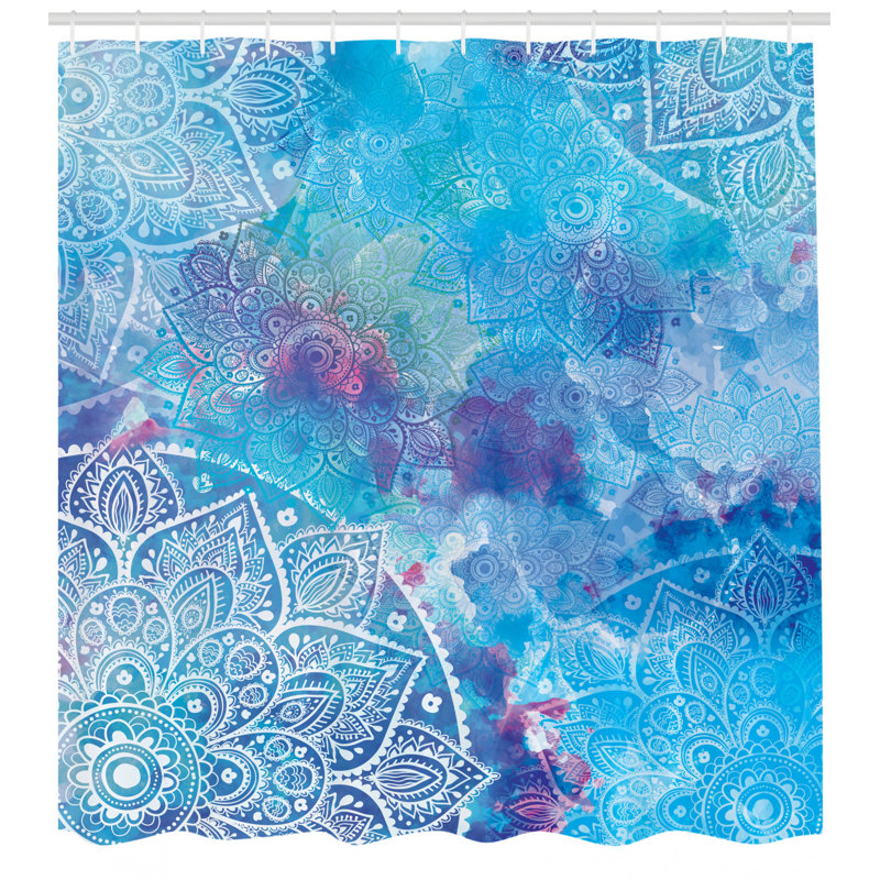 Ensemble de rideau de douche et crochets mandala, H 70 po x l 69 po