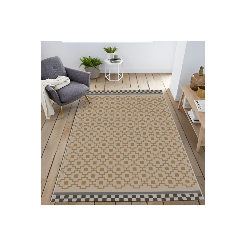 Tapis beige lavable à la machine à motif géométrique, Sous-tapis rectangulaire de 3 pi 3 po x 4 pi 11 po