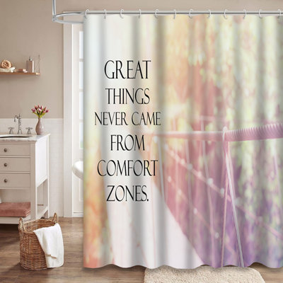Comfort Zone Adventure Inspirational Shower Curtain with 12 Hooks