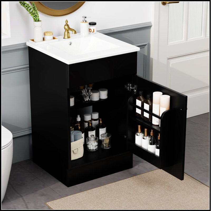 Meuble-lavabo autoportant de 20 pouces avec lavabo, tablette de porte et rangement réglable pour les salles de bain modernes
