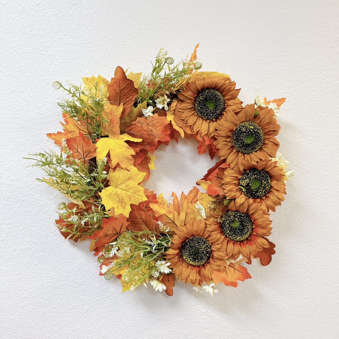 Ansuma 20" Handmade Maple Leaves & Sunflower Wreath For Fall & Winter The Holiday Aisle®
