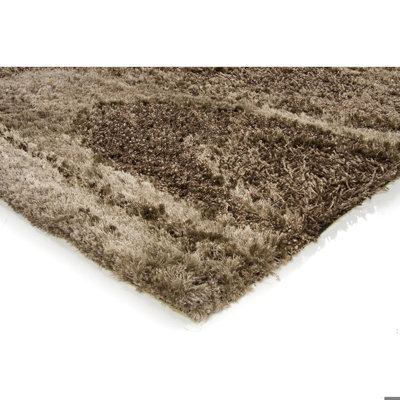 Isidore Authentic Handmade Brown & Light Brown Swirl Mixed Texture Shag Polyester Area Rug