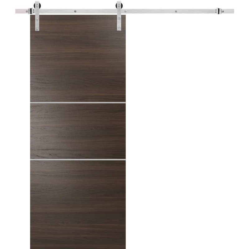 Porte de grange à panneaux en bois, Cendre chocolat / chrome, 32 po x 84 po