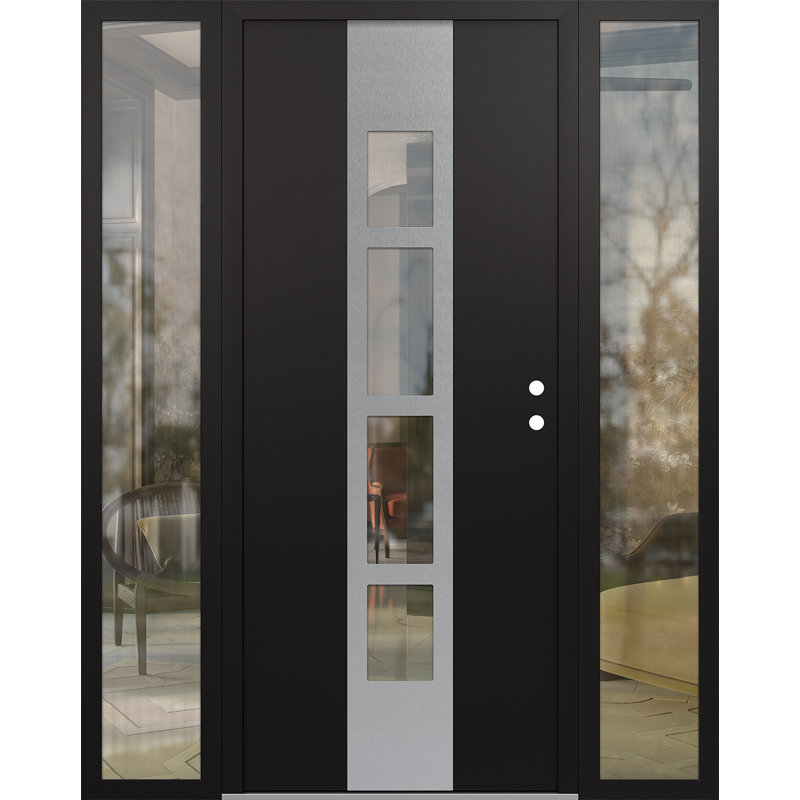 Porte d'entrée pré-suspendue en acier argenté Diamond A10 avec deux panneaux latéraux Diamond, L 65,69 po x H 81,69 po