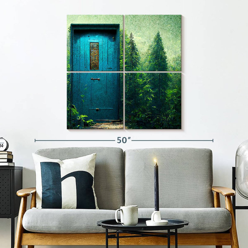 Kelan porte bleue dans le vert, H 32 po x l 32 po