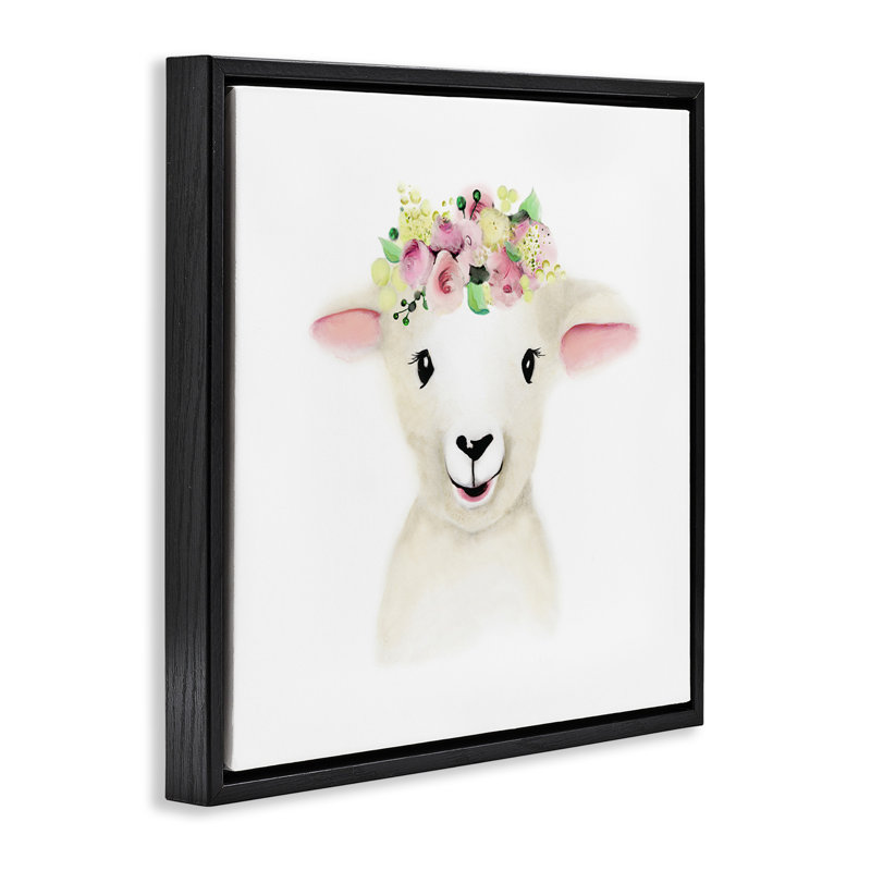 Couronne de fleurs bébé agneau mouton, H 18 po x l 18 po, Cadre flottant noir de jais