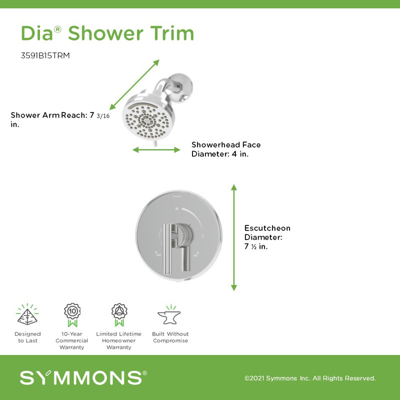 Ensemble de garniture de robinet de douche à poignée simple Dia HydroMersion, Chrome poli