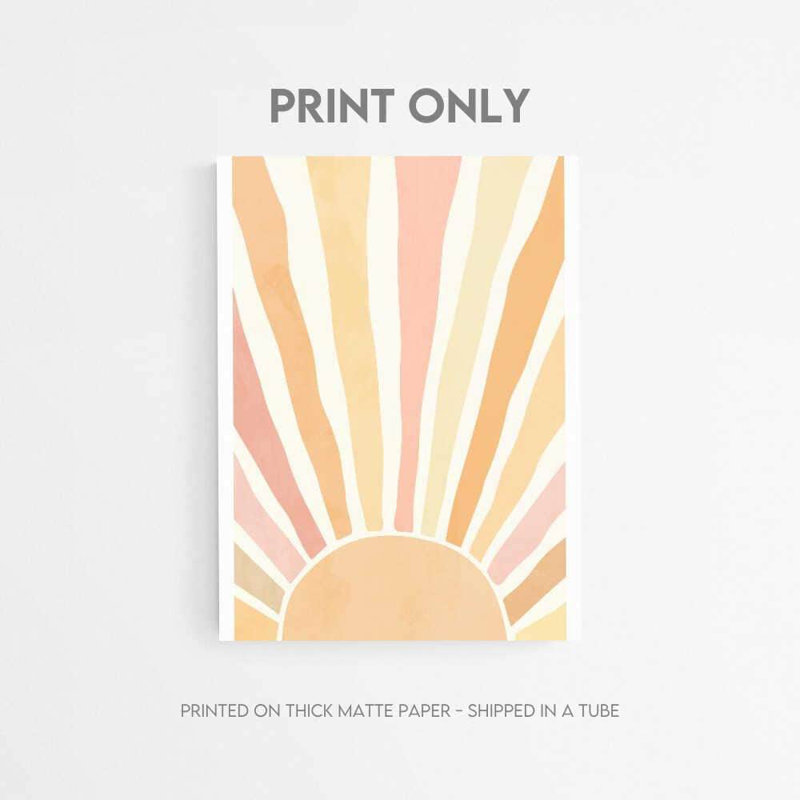 «Minimalist Pastel Sunrise Art - Boho Sun Ray», reproduction murale, H 56 po x l 42 po, Impression sans cadre