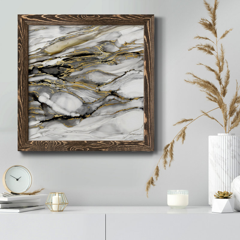 Marbré or I - peinture sur toile encadrée, H 30,5 po x l 30,5 po x P 1,5 po, Toile encadrée argentée