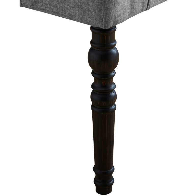 Turned Leg Dining Bench, Gray - Solid Wood Frame & Upholstery, 48"W X 16"D 19.5"H, Assembly Required With Legs Button