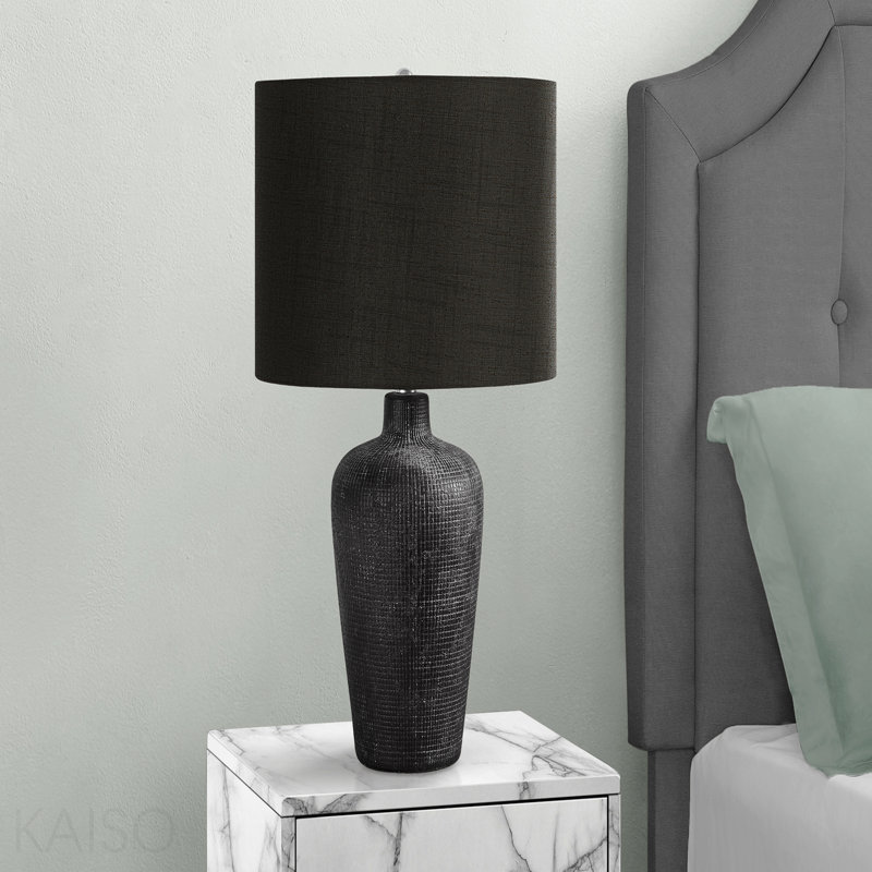 Éclairage, lampe de table, H 24 po, céramique noire, abat-jour noir, contemporain