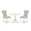 Ensemble de salle à manger 3 pièces pour petits espaces comprenant une table de salle à manger ronde avec Dropleaf et 2 chaises Parsons en tissu de peau de lin, 42 x 42 pouces, blanc lin-443926610-443926615-443926617