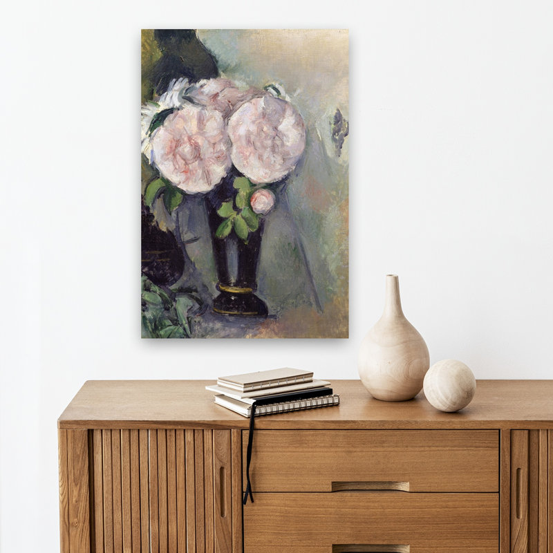 Fleurs dans un vase bleu, vers 1886. Estampe d'art mural abstraite et contemporaine., H 18 po x l 12 po