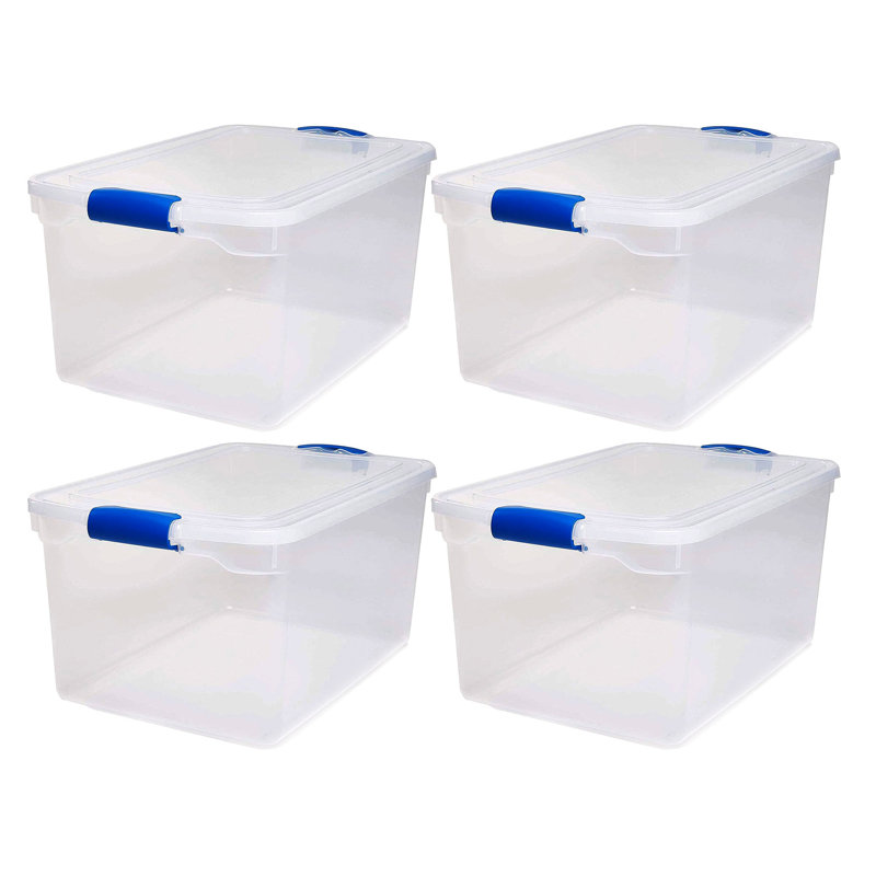 Homz Storage Organizing Container Bin with Latching Lids, 66 qt., 4, Blue/Clear