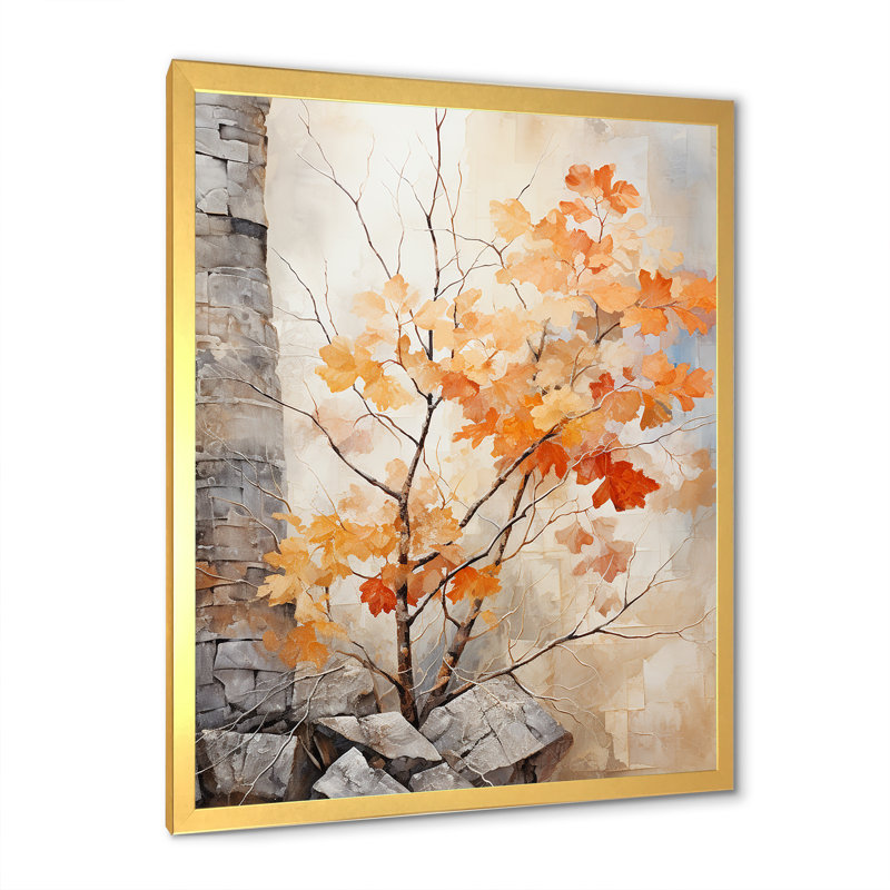 «Abstract Foliage Peach Maple Tree I», reproduction sur toile, H 40 po x l 30 po x P 1,5 po, Cadre photo doré simple