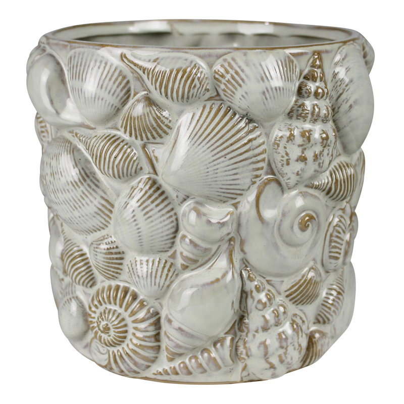 Shell Cachepot, Ceramic - 6”, 6.75" H x 7.5" W x 7.5" D