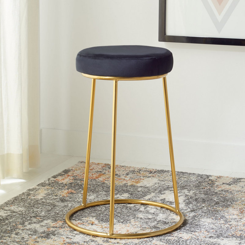 Upholstered Counter Stool with Metal Frame, Black