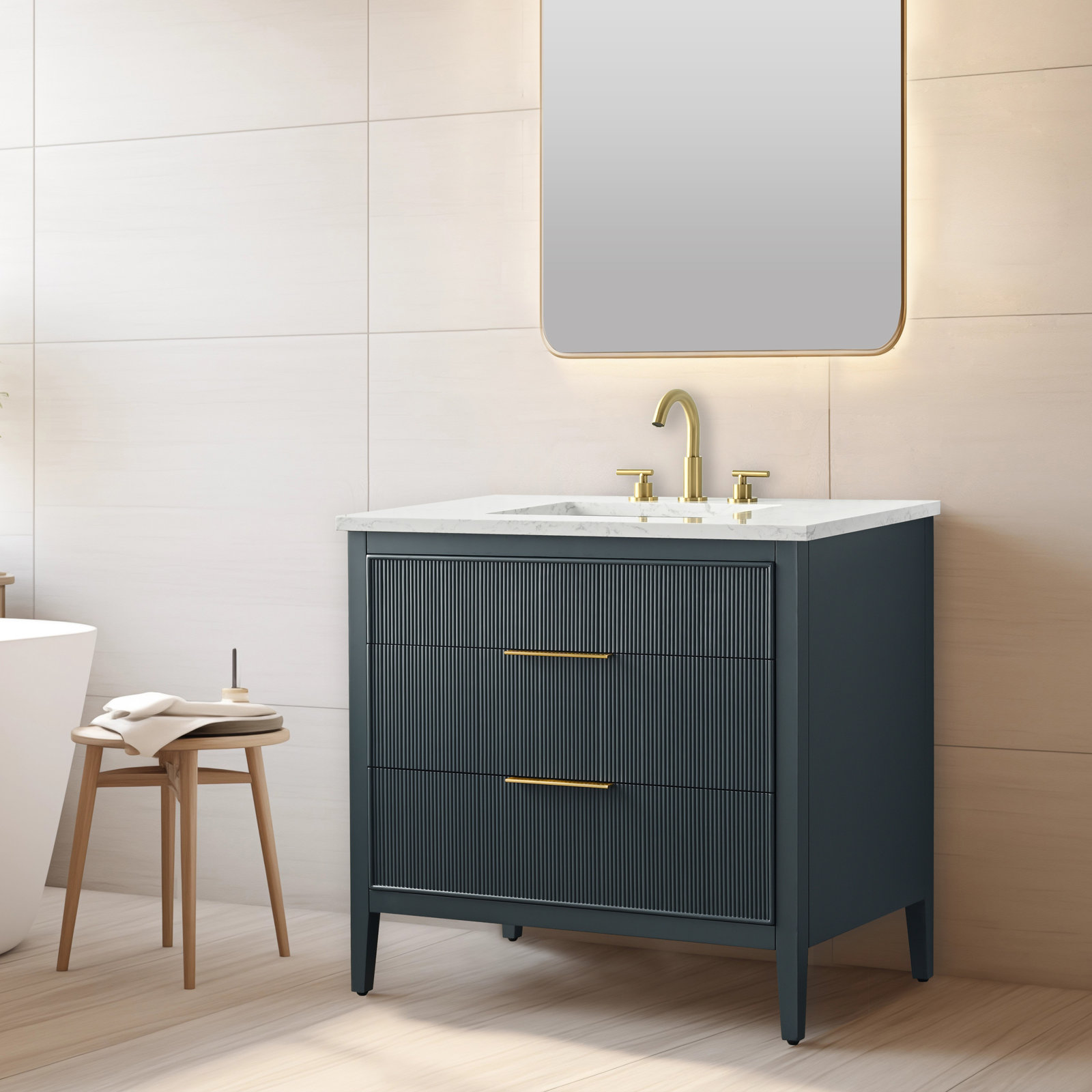 Bilroy 36" Oak Single Bathroom Vanity, Vintage Blue