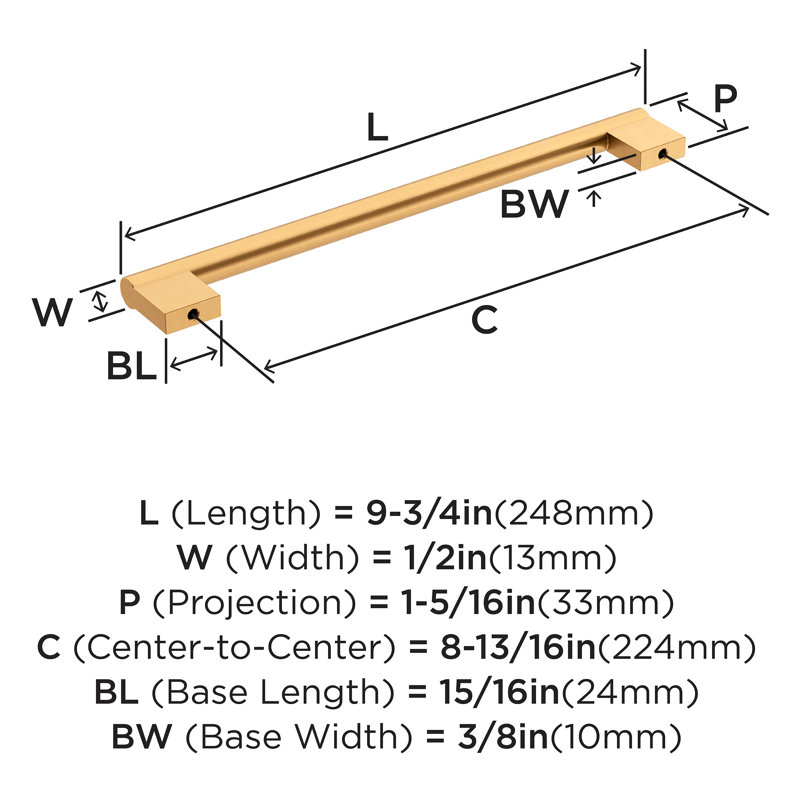 Versa 8-13/16 inch (224mm) Center-to-Center Champagne Bronze Cabinet Bar Pull, 8 13/16", Champagne Bronze, 1