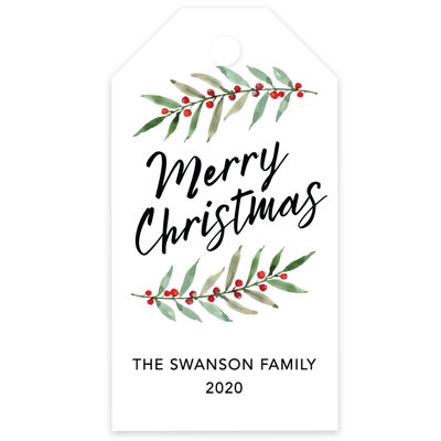 Koyal Wholesale Custom Christmas Gift Tags Watercolor Holly Leaves Custom Name Year 60Pk