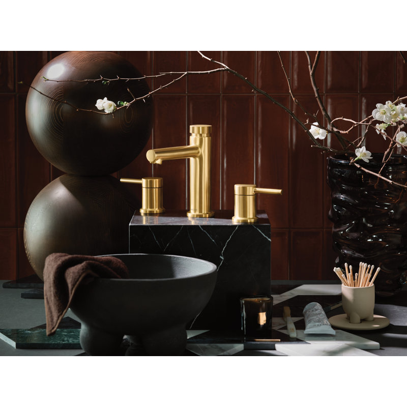 Ensemble de garniture de robinet de salle de bain large à deux poignées Align de Moen, valve requise, Or brossé