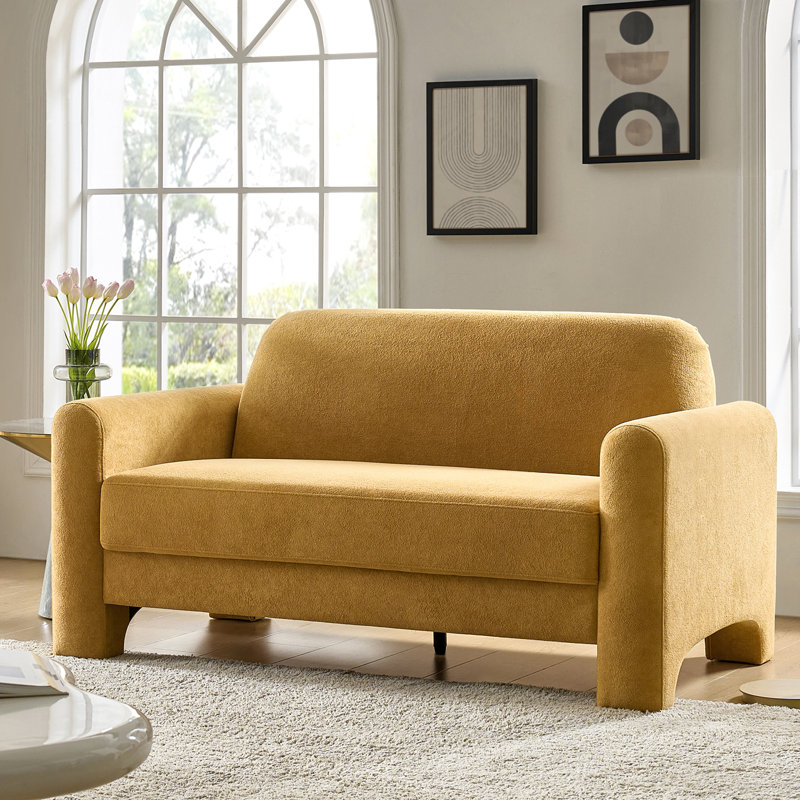 Werts 151cm W Modern Curved Upholstered 2 Seater Sofa with Deep Cushioned Seats, Camel