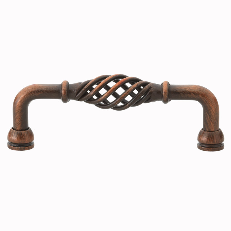 Poignée cage à oiseau cannelée centre à centre, Bronze rustique, 3.75", 10