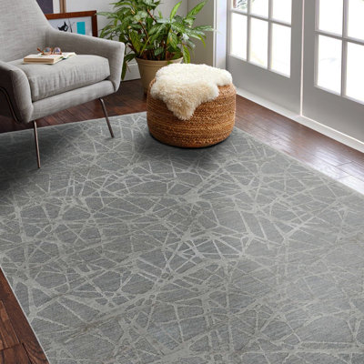 Rug Branch Vetra 9' x 13' (9'2" x 12'6") Blue/Beige Abstract Web Area Rug, Contemporary, Medium Pile, Stain-Resistant Carpet - Living Room, Bedroom, Dining Room, and Kitchen