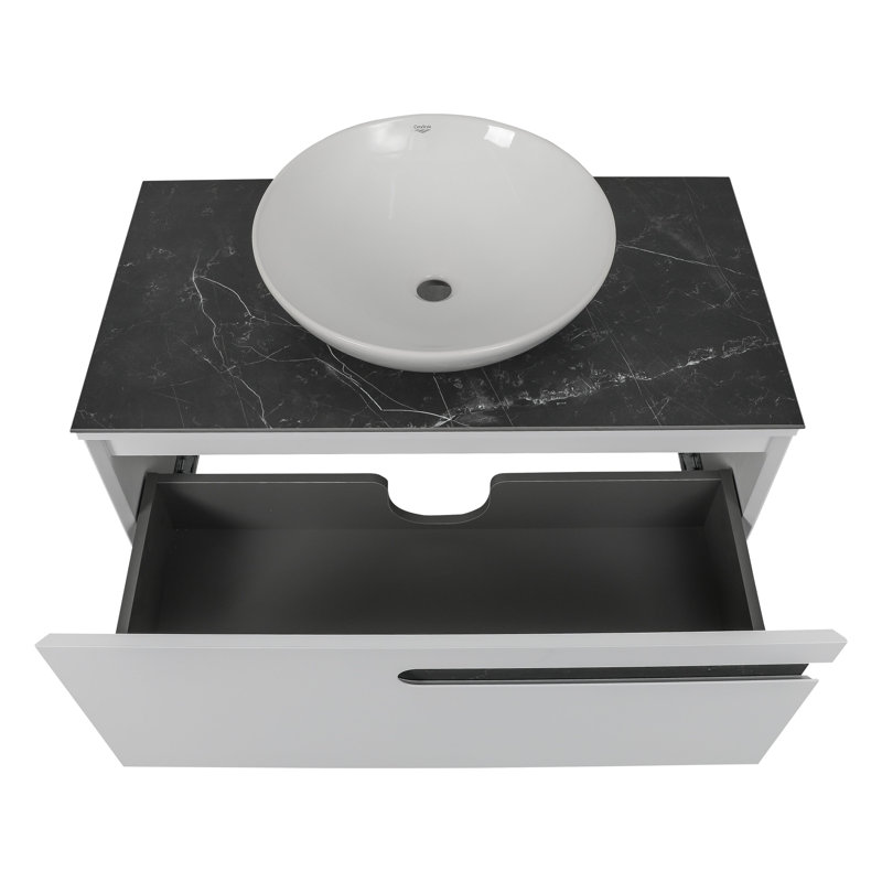 Jinni 35.56'' Single Bathroom Vanity with Calacata Marble, Ceramic Top