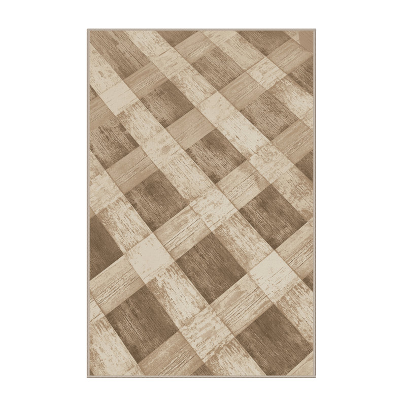 Machine Washable Roslindale Rustic Gingham Rug in Beige – Beige Binding, 7x10