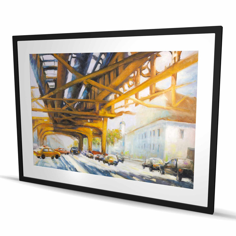 Trafic sous le pont - Reproduction encadrée de chambre à coucher contemporaine, Noir
