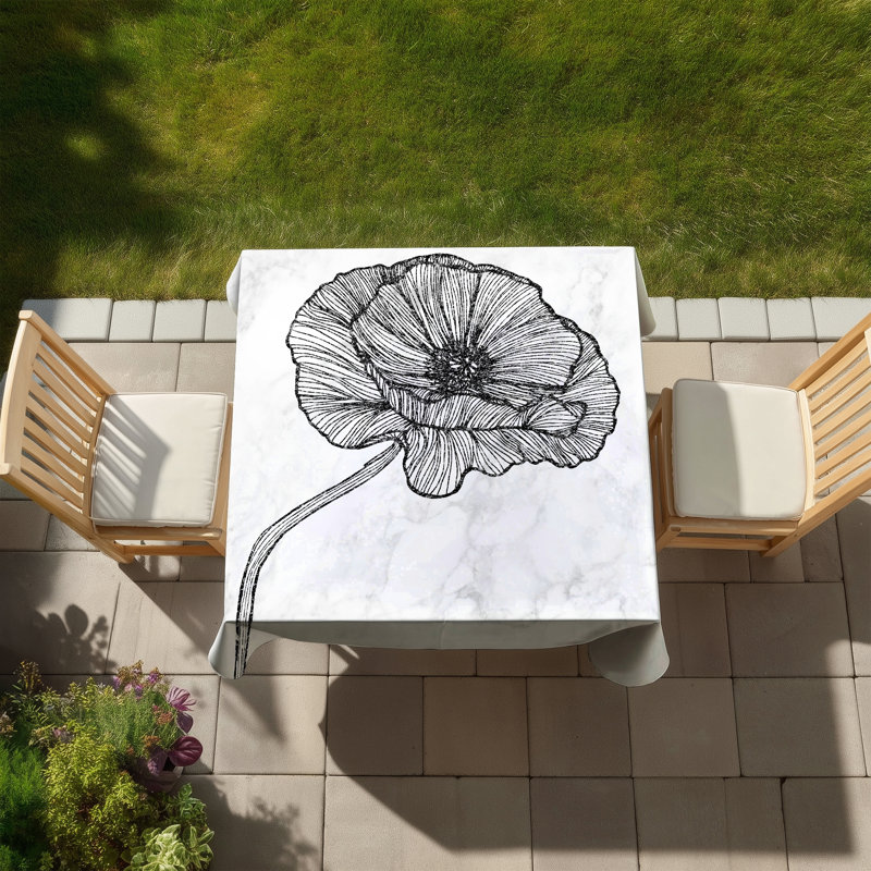 Bright Poppy Flower Tablecloth - Gray Indoor Outdoor Decor
