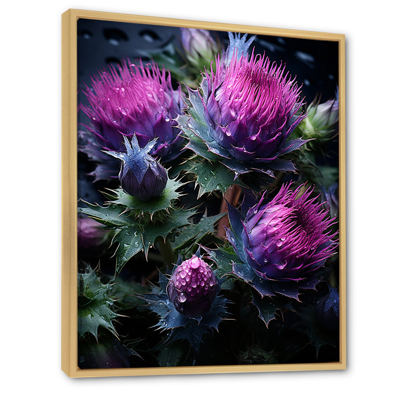 Magin mauve majestueux chardon II sur toile, Cadre naturel flottant, H 20 po x l 12 po x P 1 po