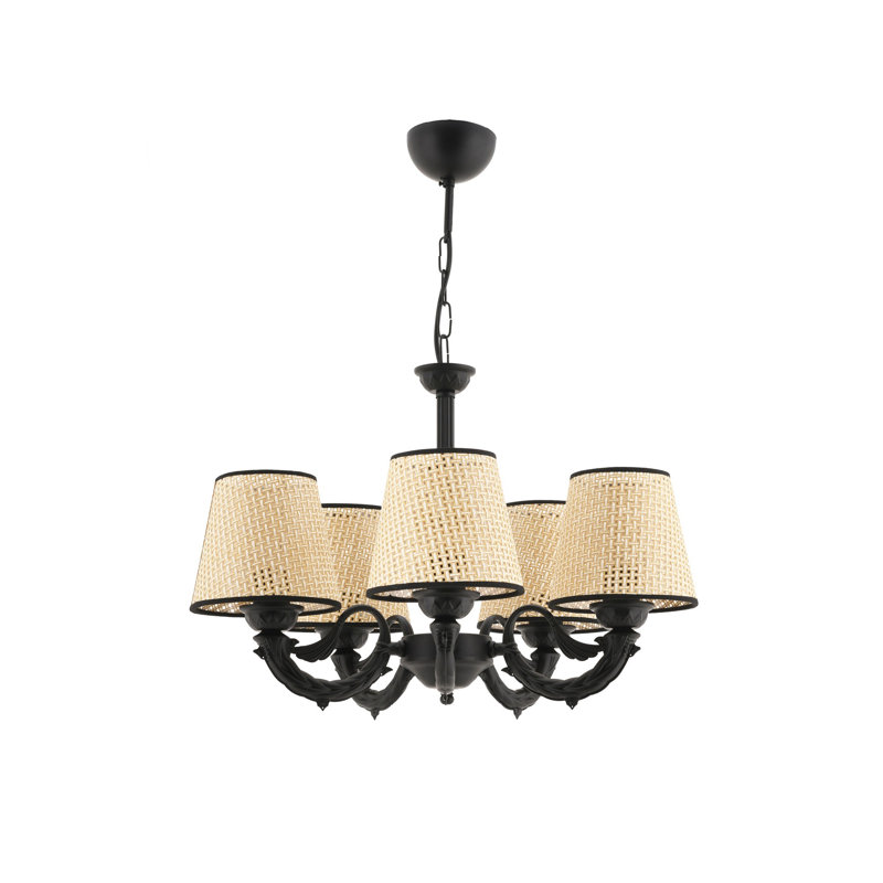Elegant Metal Chandelier, Black & Cream Finish, 21.7 x 15.7 x 25.6 inches | 5 x E27 Sockets (Max 40W) | Stylish Lighting for Living Room, Dining Room, or Bedroom | Durable Fabric Cap, IP20 Rated