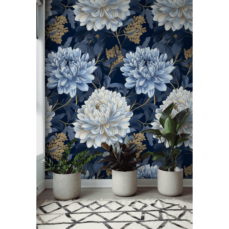 Papier peint floral bleu élégant Elegant